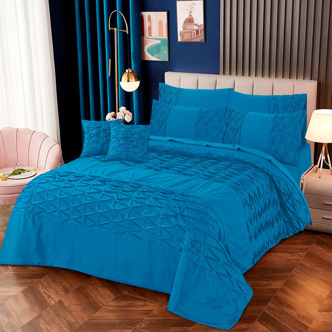 Zigzag Pleated Duvet Cover 8 Pcs Set Methyl Blue - 40139 RFS - Lotus