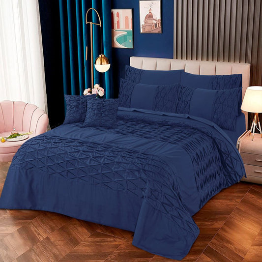 Zigzag Pleated Duvet Cover 8 Pcs Set Navy - 40137 RFS - Lotus
